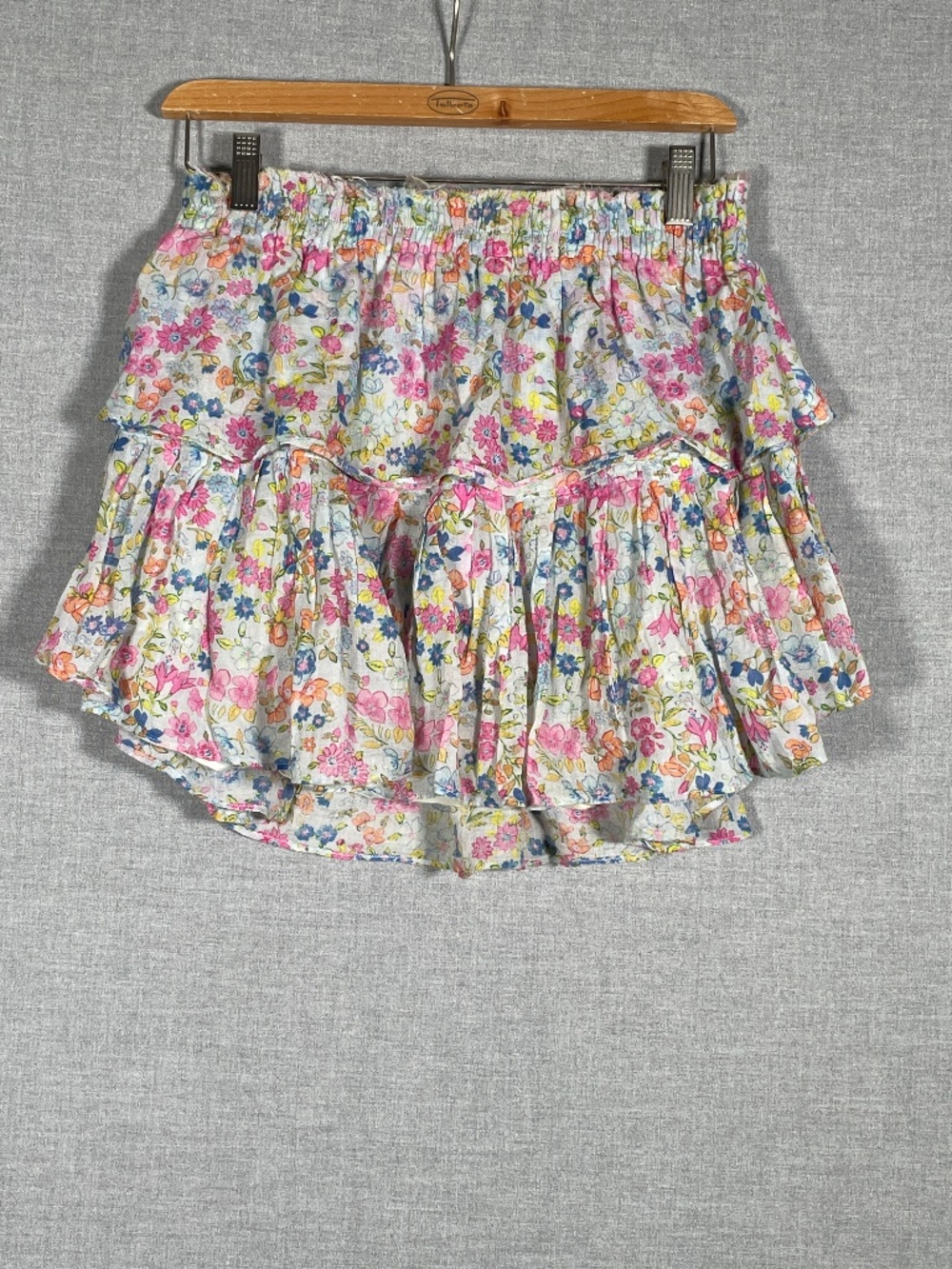 LoveShackFancy Ruffle Mini Skirt M Floral Smocked Tiered Cottagecore Coquette